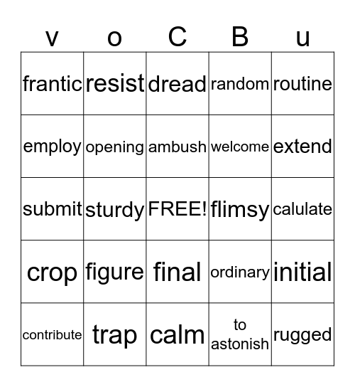 Vocabulary Bingo Card