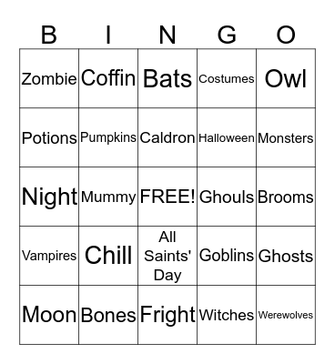Halloween Bingo!!! Bingo Card