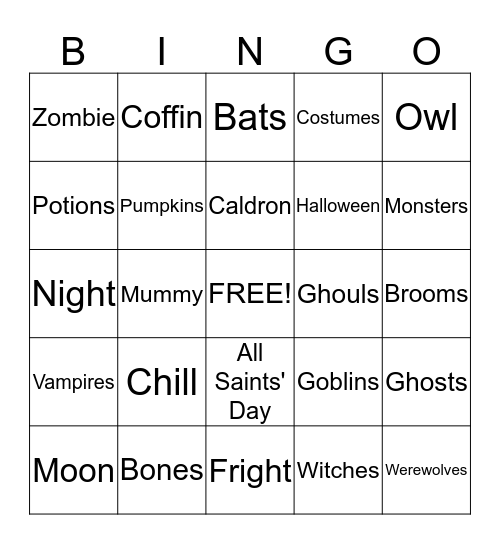 Halloween Bingo!!! Bingo Card