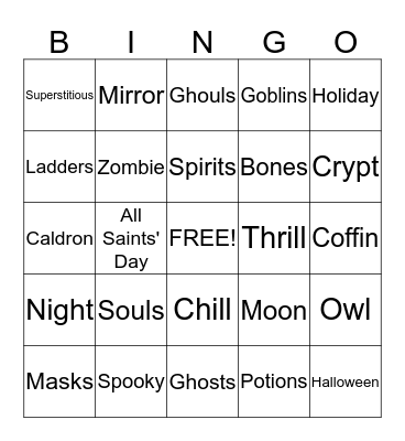 Halloween Bingo!!! Bingo Card
