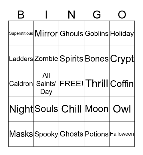 Halloween Bingo!!! Bingo Card
