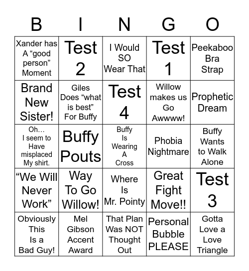 test Bingo Card