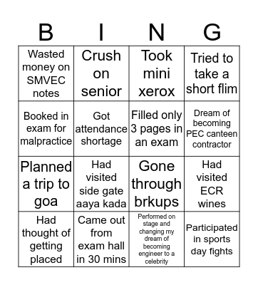 PEC LIFE Bingo Card