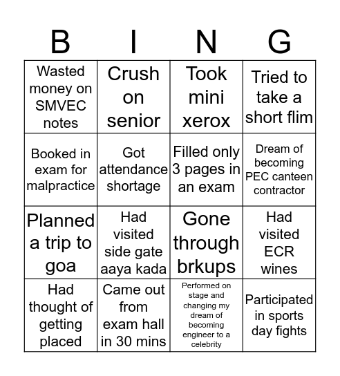PEC LIFE Bingo Card