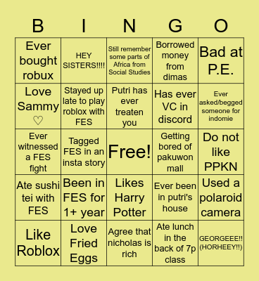 FES BINGO!!! Bingo Card