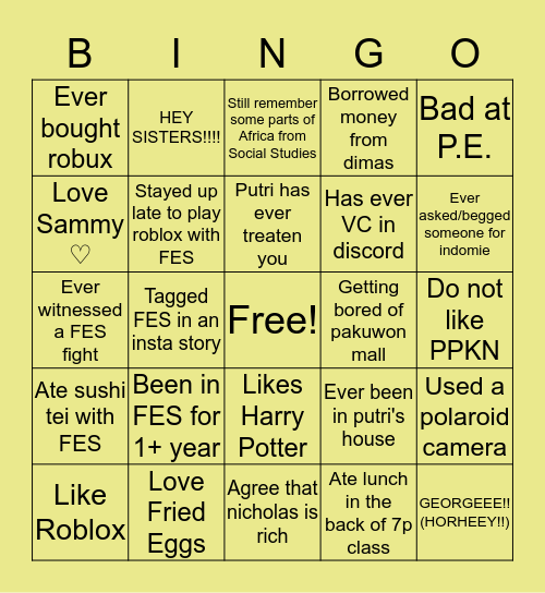FES BINGO!!! Bingo Card