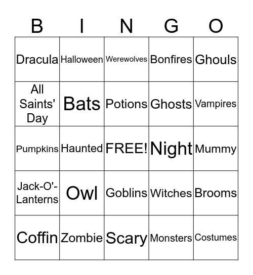 Halloween Bingo!!! Bingo Card