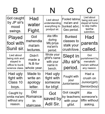 St.Peter's School edition Bingo Card
