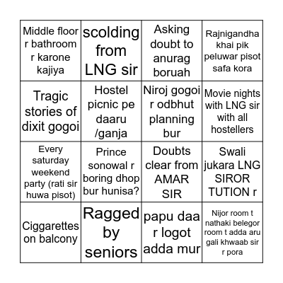 Shankardev hostel BINGO Card
