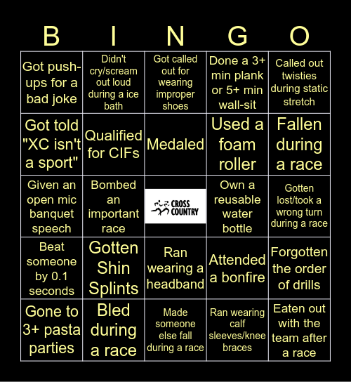 XC Bingo Card