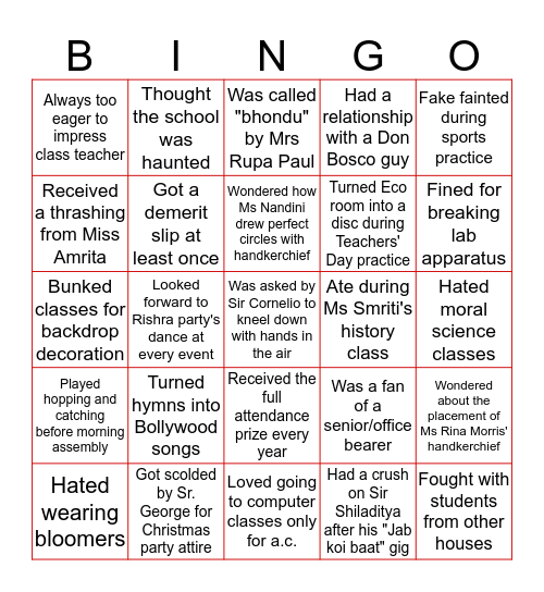 JOSEPHITES BINGO CARD Bingo Card