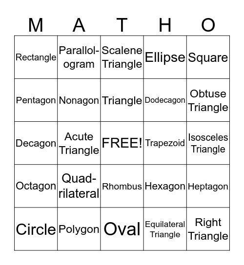 MATH-O Bingo Card