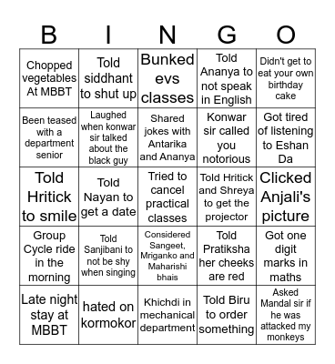 The MBBT kids bingo Card