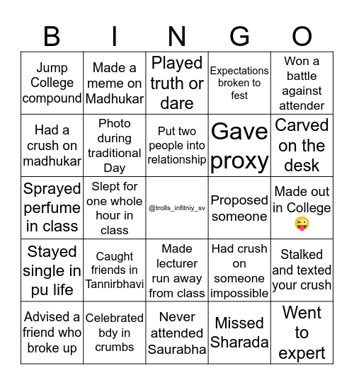 Bingo for Saharadites 2 Bingo Card