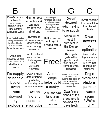 Deep Rock Galactic Bingo Card