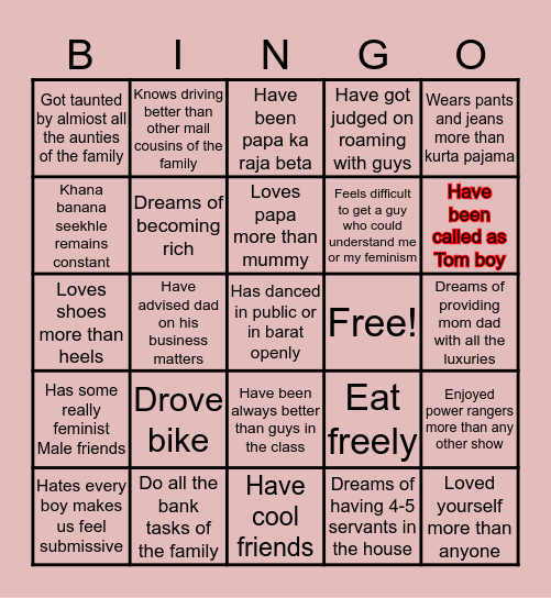 "Tom Boy" Bingo Card