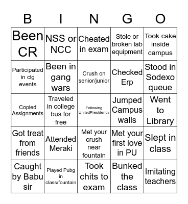 Presidency University Bingo Card
