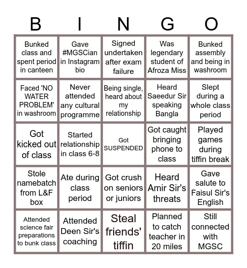 MGSC version Bingo Card