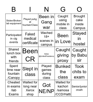 Presidency University Bingo Card