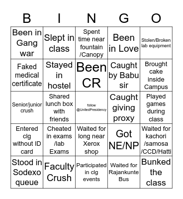 Presidency University Bingo Card