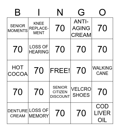 HAPPY 70TH BIRTHDAY AUNT BETTY Bingo Card
