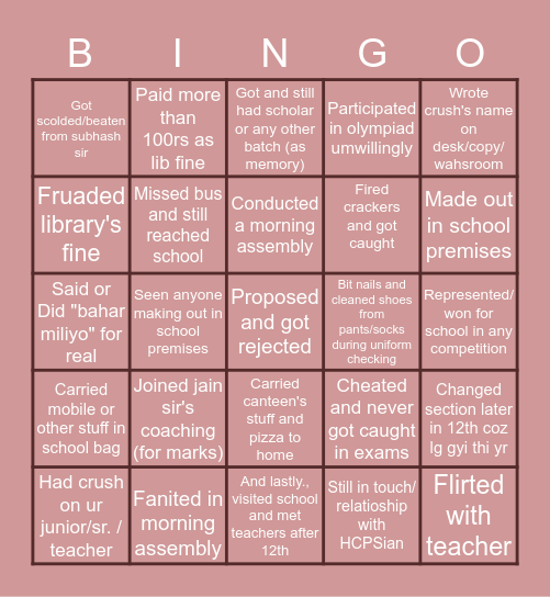 Hcps bingo..have you done ever? Bingo Card