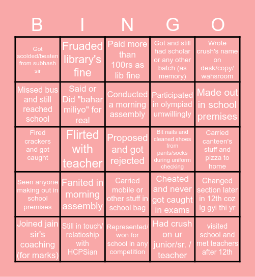 Hcps bingo..have you done ever? Bingo Card