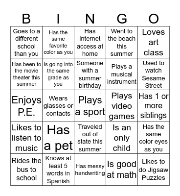 Find someone who ............... Bingo Card