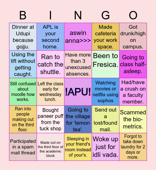 APU BINGO! Bingo Card