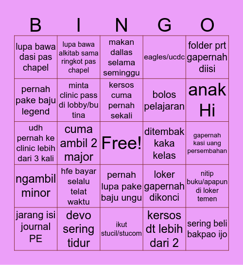 anak ucol check Bingo Card