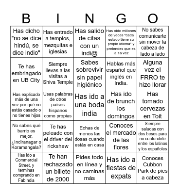 Hispanos Bangaloreños Bingo Card