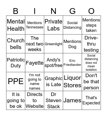 Bingo with Beshear Bingo Card