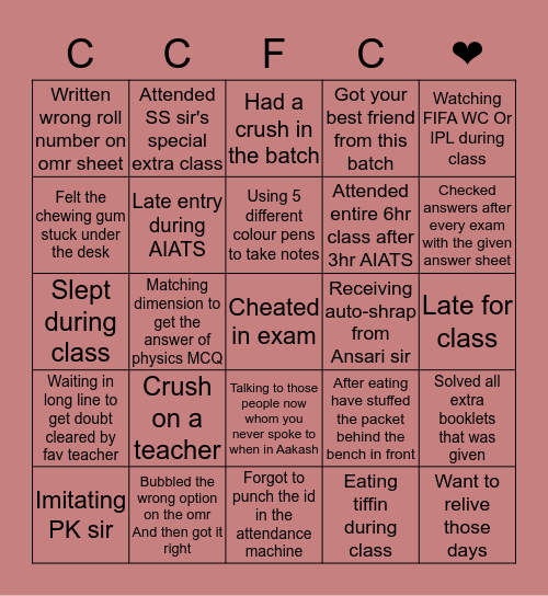 CCFC Bingo Card