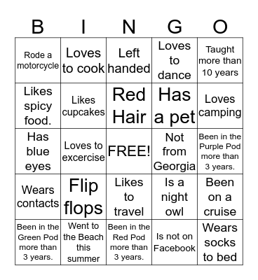 Getting to Know You Bingo Card