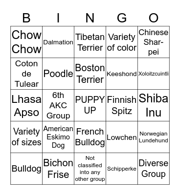 NON-SPORTING GROUP Bingo Card