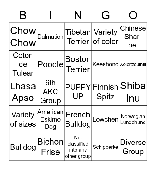 NON-SPORTING GROUP Bingo Card