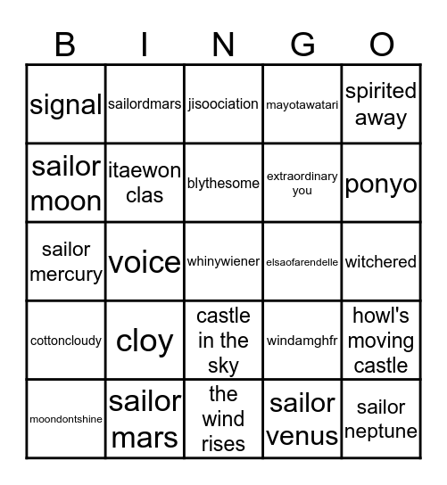 latisha's bingo card Bingo Card