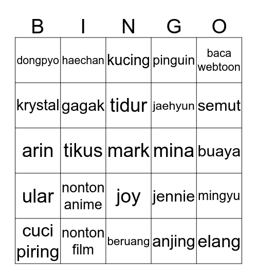 W Bingo Card