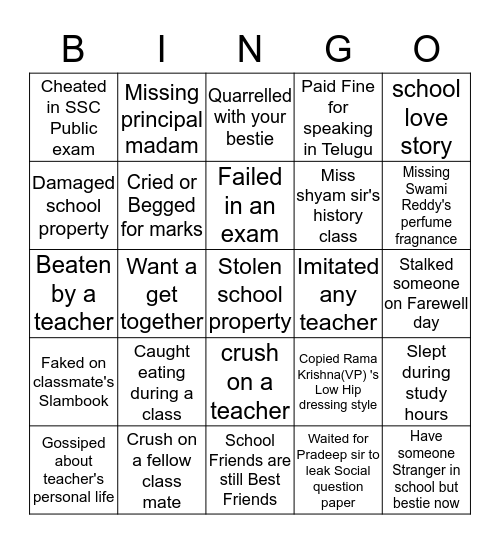 VVS Bingo Card