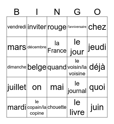 Courant 2 Bingo Card