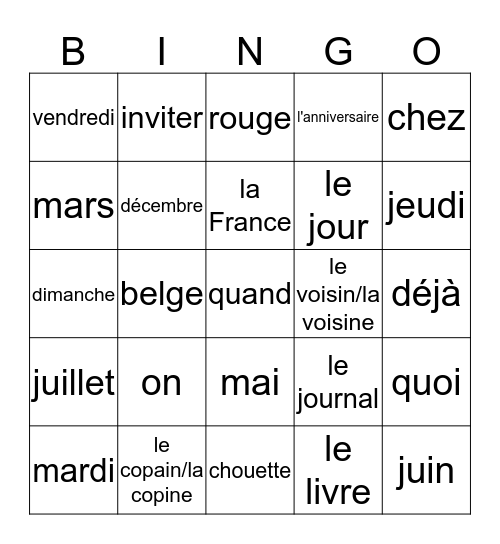 Courant 2 Bingo Card