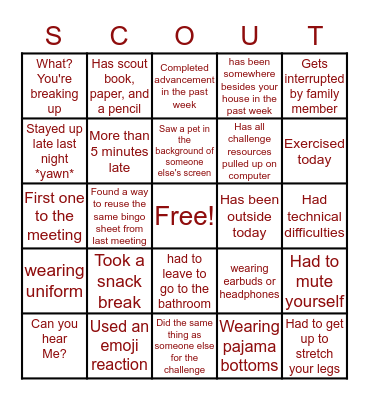 Virtual Meeting Bingo Card