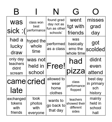 P6 Graduation Day 🎓 Bingo Card