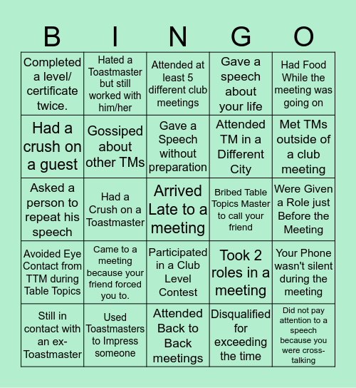 Are You A Toastmaster? Bingo Card