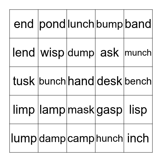 Lesson 2-13 C Bingo Card