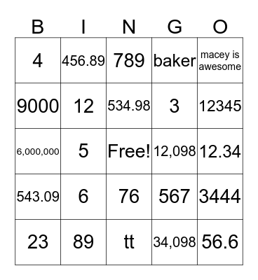 Family Bingo34 Bingo Card