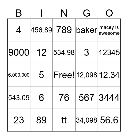 Family Bingo34 Bingo Card