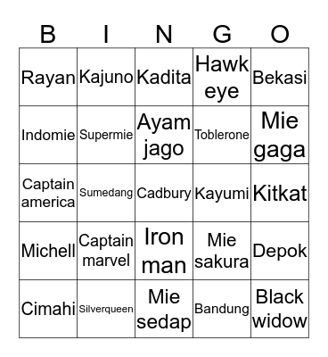 Michell's Bingo Card