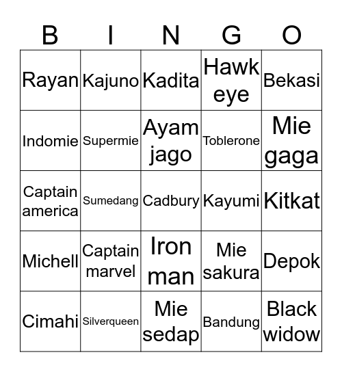 Michell's Bingo Card