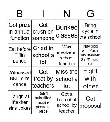 Penfield School Bingo Card